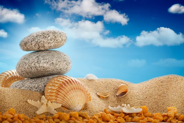 Отпуск - Летний пляж; камни и раковины — стоковое фото
