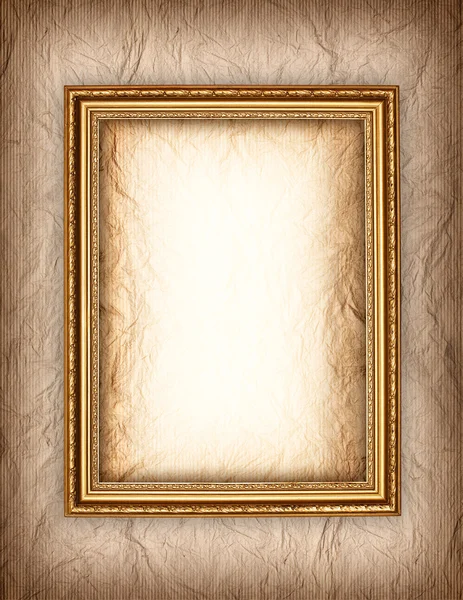 Background - Gold frame and old crumpled paper — Stock Photo, Image