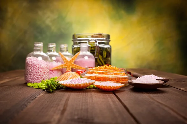Spa supplies - aromatherapy bath salt — Stock Photo, Image