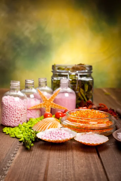 Spa supplies - aromatherapy bath salt — Stock Photo, Image