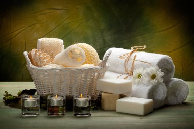 Spa - towels, soap, candles and massage tools clipart