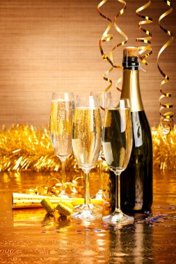 Happy New Year - champagne and party decoration clipart