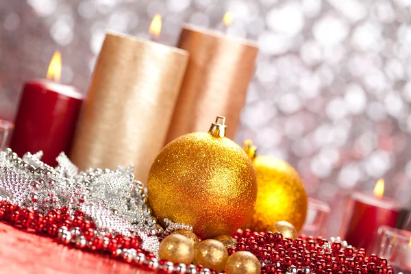 Decoration - christmas balls and candles — Stock Photo, Image
