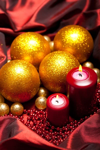 Christmas decoration - balls and candles — Stock Photo, Image