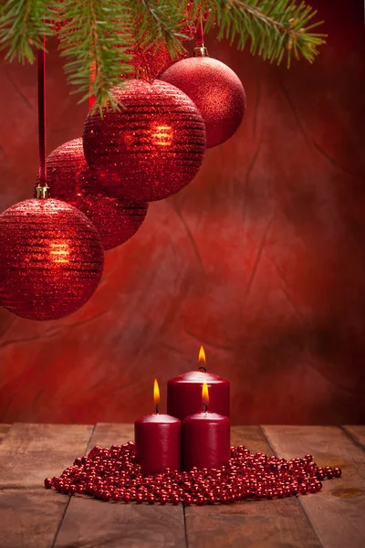 Christmas decoration - balls and candles — Stock Photo, Image