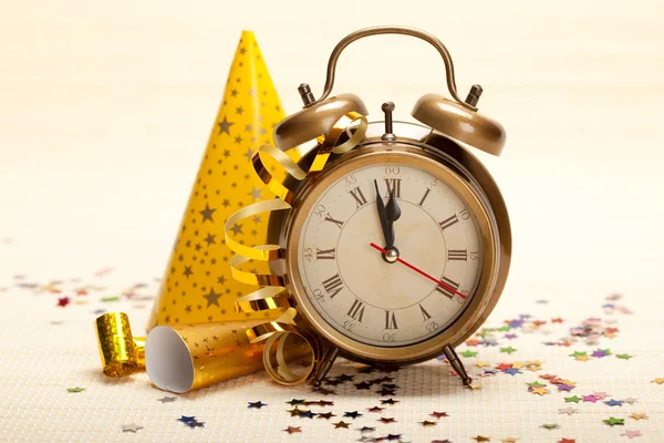 Midnight - clock face and decorations — Stock Photo, Image