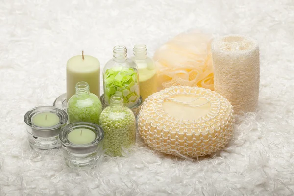Bath - salt and massage tools — Stock Photo, Image