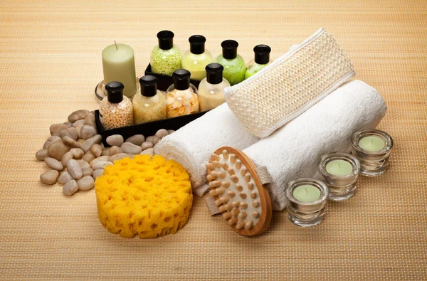 Massage Equipment and bath salt — Stock Photo, Image
