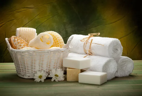 Massage tools, soap and towels Stock Picture