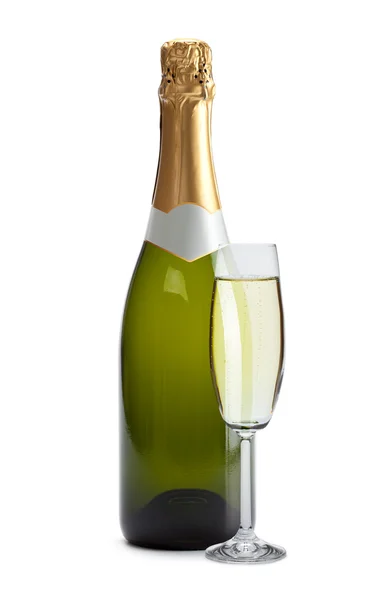 Champán - botella y copa — Foto de Stock