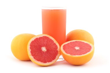 Grapefruit juice and ripe grapefruits clipart