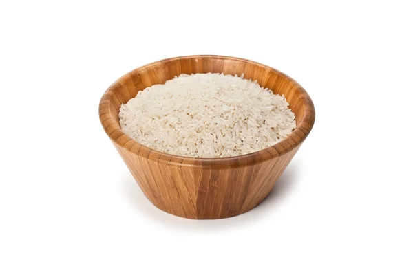 Fehér rizs, a fából készült bowl — Stock Fotó