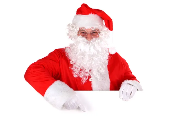 Papai Noel e sinal em branco — Fotografia de Stock
