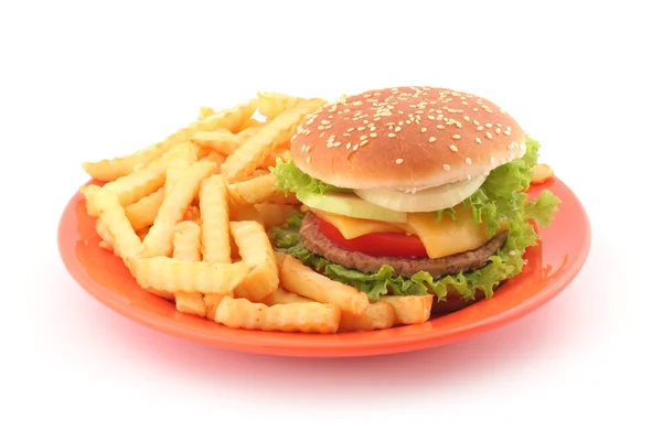 Rychlé občerstvení - hamburger s hranolky — Stock fotografie