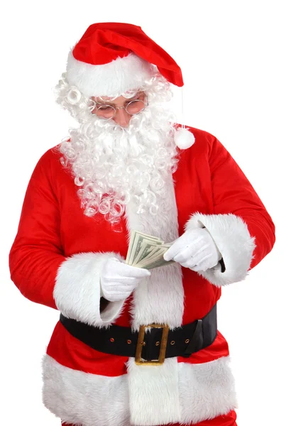 Santa com dinheiro — Fotografia de Stock