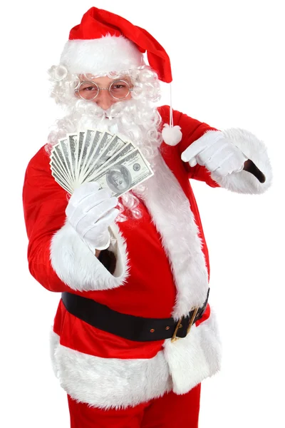 Santa claus met contant geld — Stockfoto
