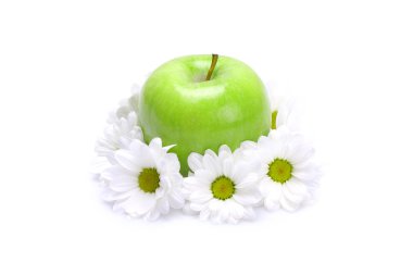 Green apple and flowers clipart