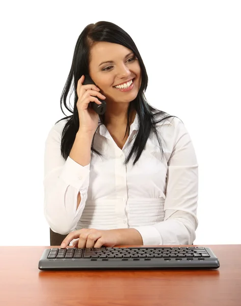 Vrouw in office - aanroepen — Stockfoto