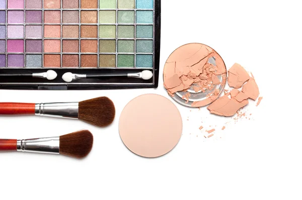 Make up - brushes and eye shadows palette — Stock Photo, Image