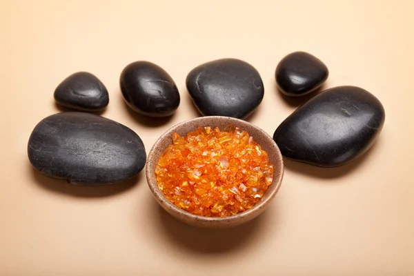 Pomerančová koupel sůl a wellness kameny — Stock fotografie