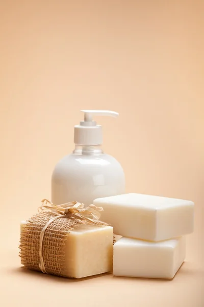 White soap - liquid and bars — Stock Photo, Image