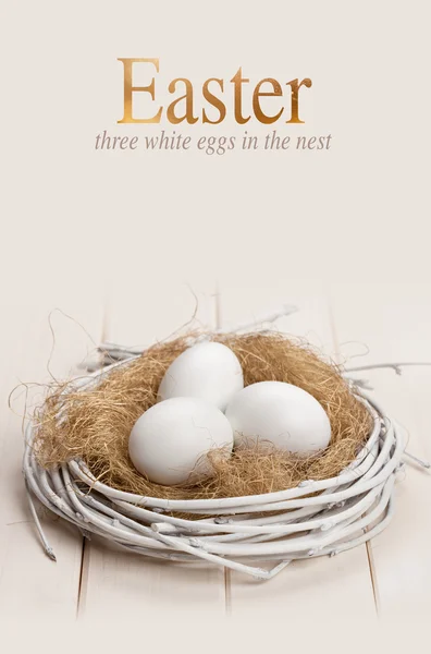 Uova bianche di Pasqua nel nido — Foto Stock
