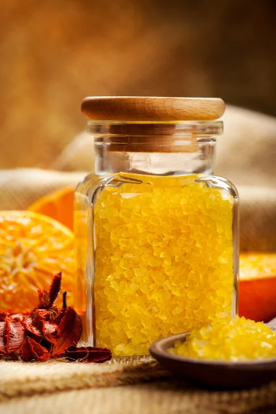 Spa still life - Orange bath salt — Stockfoto