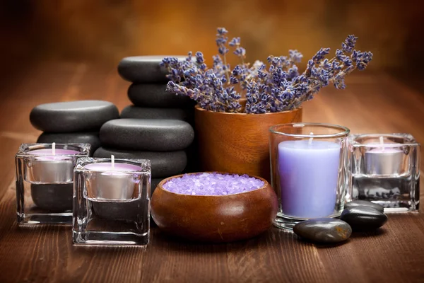 Spa treatment - hot stones and spa minerals — Stock Photo, Image