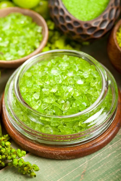 Green salt for aromatherapy Royalty Free Stock Images