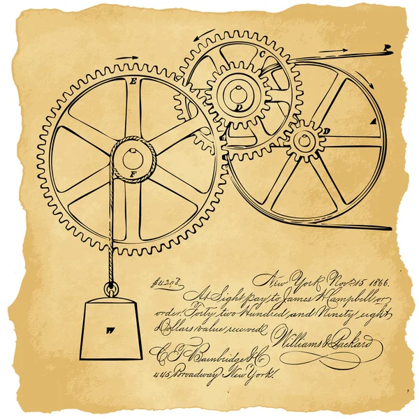 Gears with notes — Stock Vector