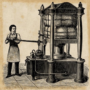 Hydraulic press skatch from 1895. clipart