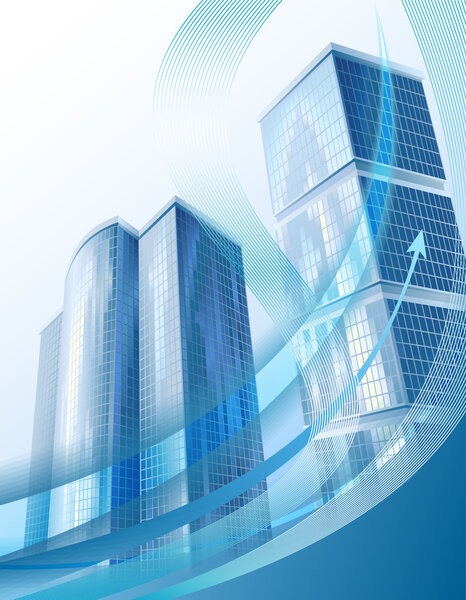 Современные городские здания и абстрактный деловой граф
