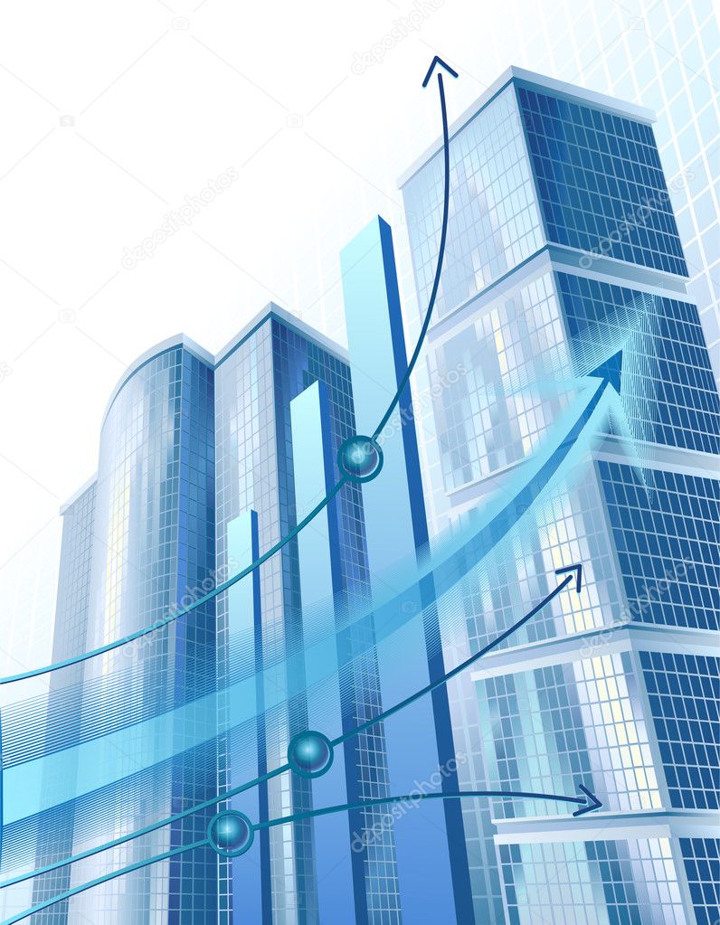 Modern city buildings and abstract business graph