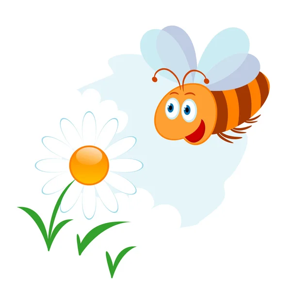 Χαριτωμένο κινούμενα μέλισσα και τα λουλούδια — Διανυσματικό Αρχείο
