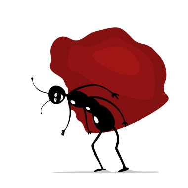Funny cartoon ant worker with big stone clipart
