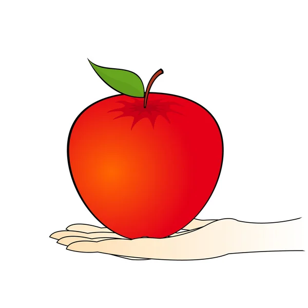 Roter Apfel auf der Handfläche — Stockvektor
