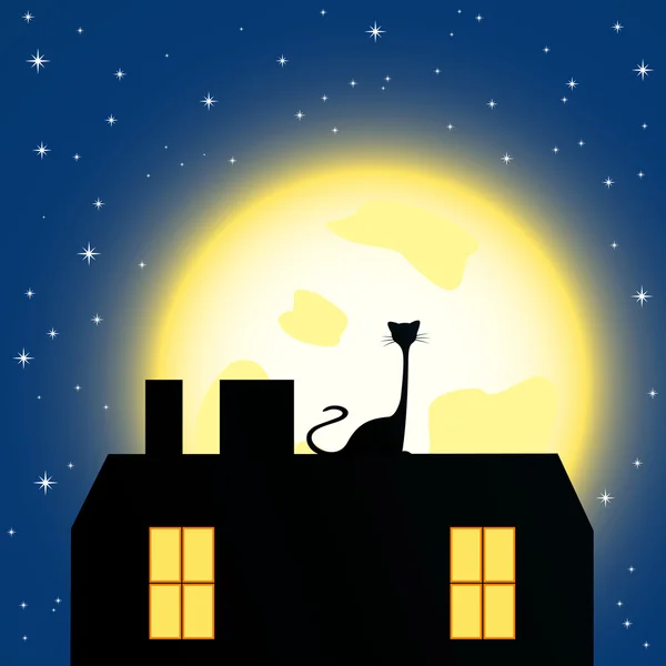 Chat regardant la pleine lune — Image vectorielle