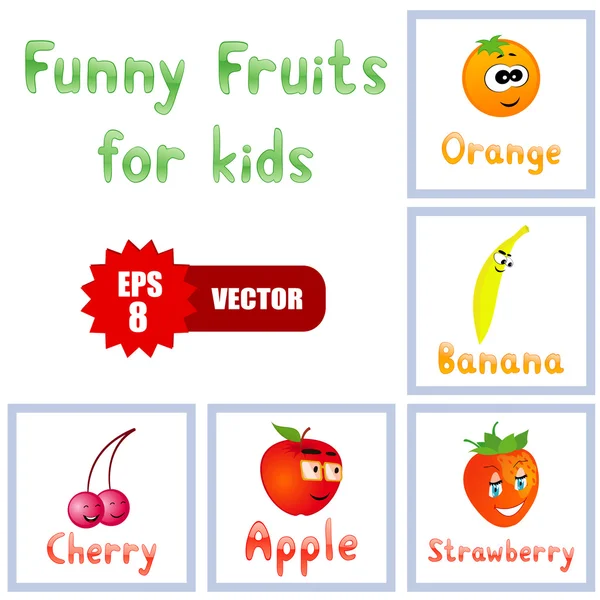 Frutas divertidas para la educación de los niños — Vector de stock