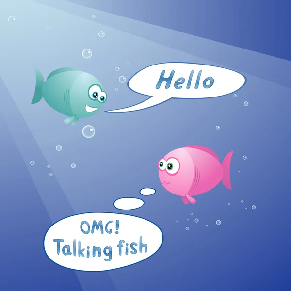 Cute fishes are talking underwater — Stock Vector