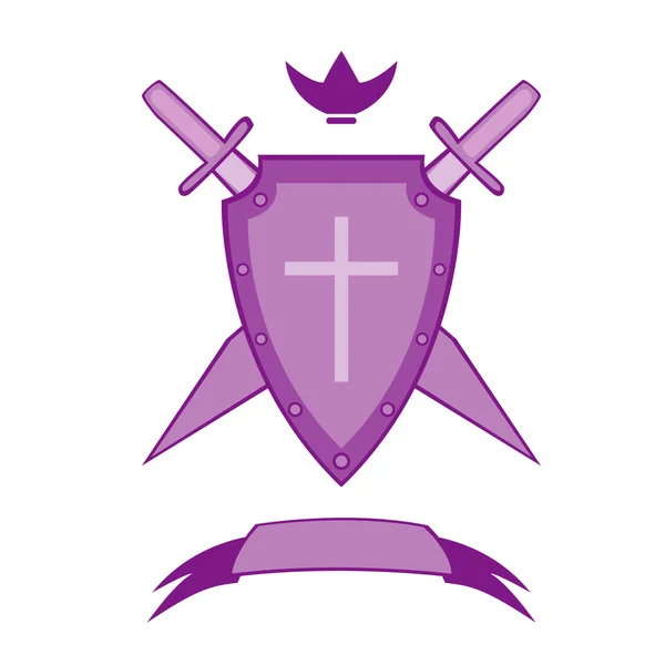 Древняя эмблема со щитом и двумя мечами — стоковый вектор