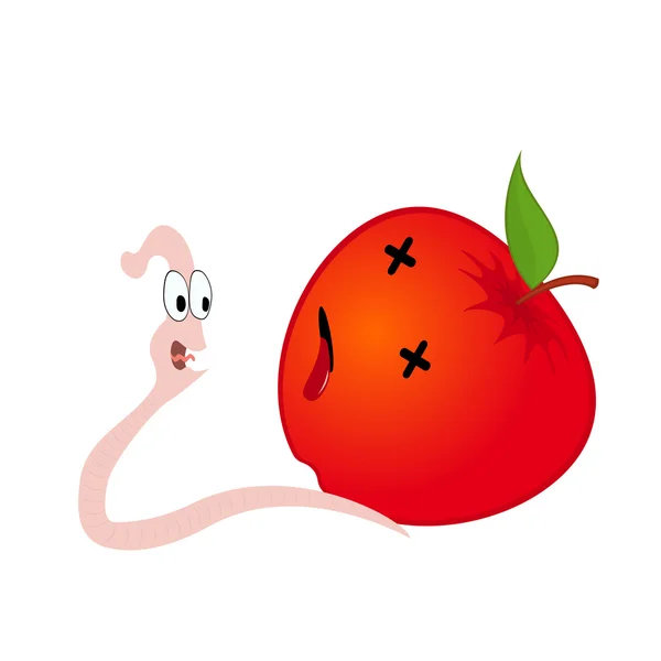 Dode apple en gelukkige worm — Stockvector