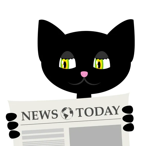 Черная кошка читает газету — стоковый вектор