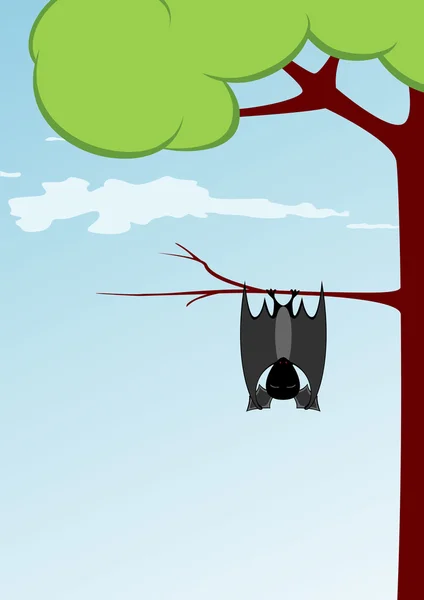 Murciélago de dibujos animados está durmiendo cabeza primero — Vector de stock