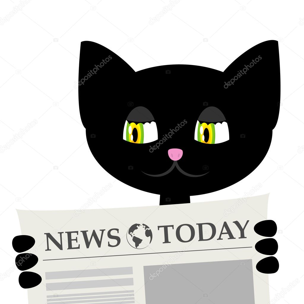 Black cat is reading a newspaper