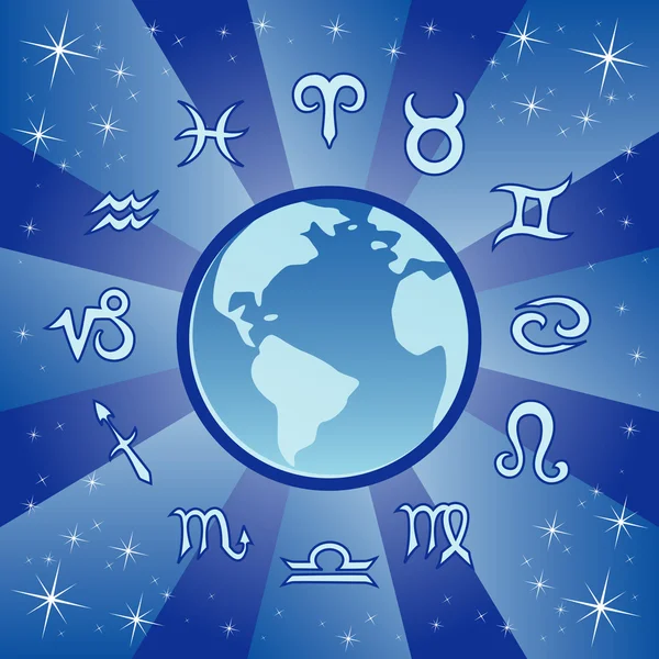 Ruota zodiacale blu — Vettoriale Stock