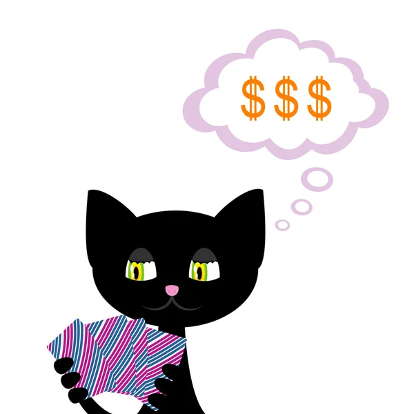 Cartoon black cat is playing cards — Stock Vector