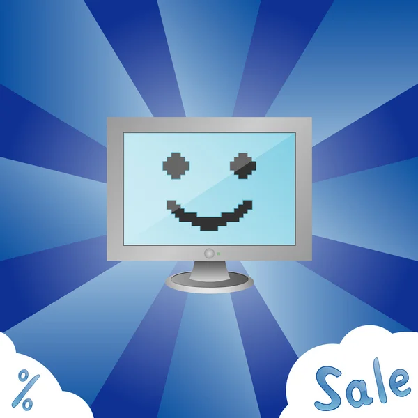 Banner de venda com monitor de computador de desenhos animados — Vetor de Stock