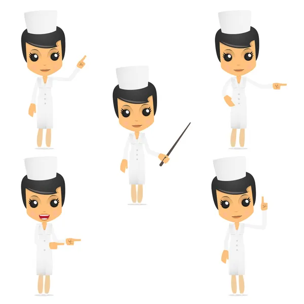 Conjunto de divertida enfermera de dibujos animados — Vector de stock
