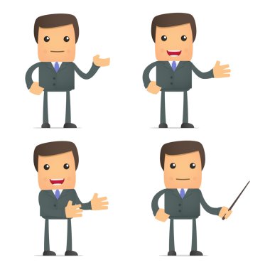 Funny cartoon businessman giving presentation clipart