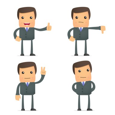 Funny cartoon businessman hold thumb up and down clipart